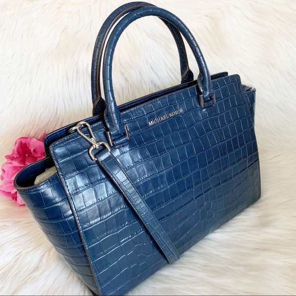 Michael Kors Selma Croc Embossed Leather Satchel - Picture 2 of 8